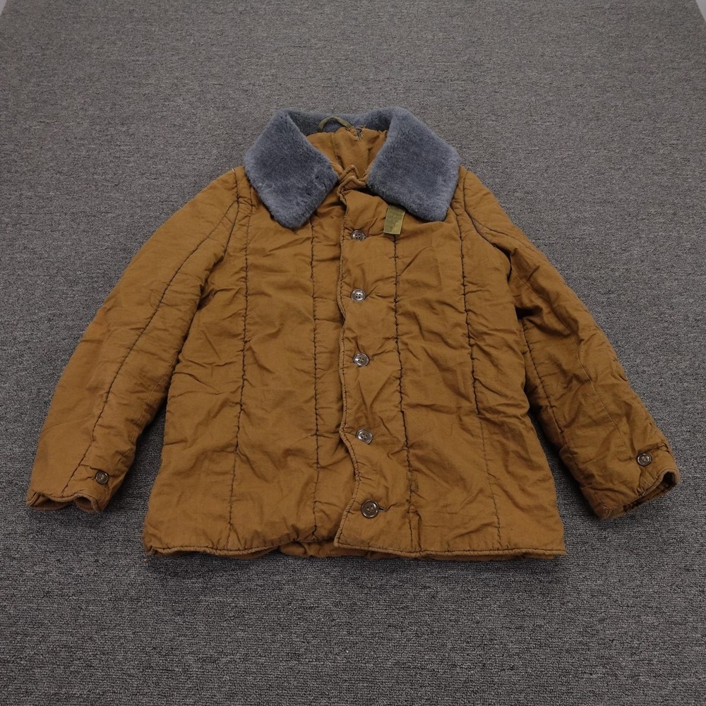 Vintage Soviet Jacket Small Brown Telogreika Quilted Collar Military Insulated